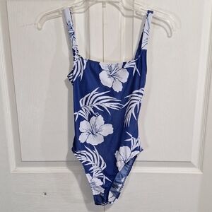 OP Classic One Piece Swimsuit-S-Blue White Tropical Print